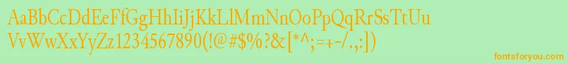 JunicodeRegularcondensed-Schriftart – Orangefarbene Schriften auf grünem Hintergrund