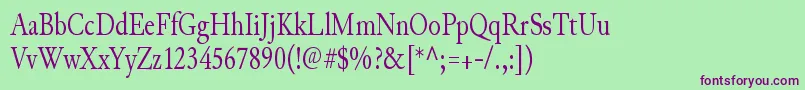 JunicodeRegularcondensed-Schriftart – Violette Schriften auf grünem Hintergrund