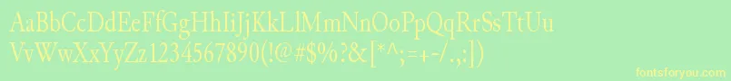 JunicodeRegularcondensed-Schriftart – Gelbe Schriften auf grünem Hintergrund