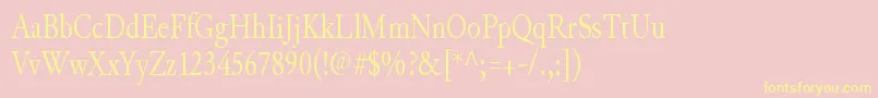 JunicodeRegularcondensed-Schriftart – Gelbe Schriften auf rosa Hintergrund