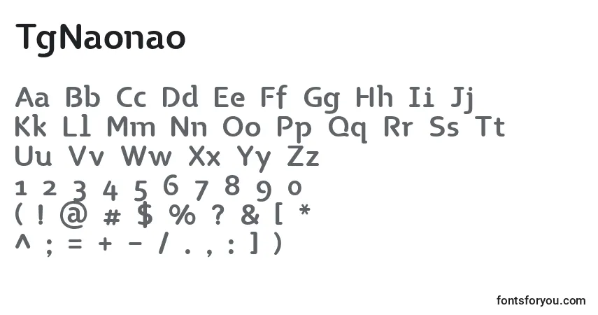 Czcionka TgNaonao – alfabet, cyfry, specjalne znaki