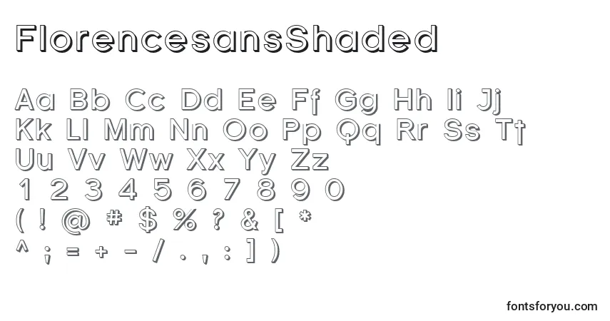 Czcionka FlorencesansShaded – alfabet, cyfry, specjalne znaki