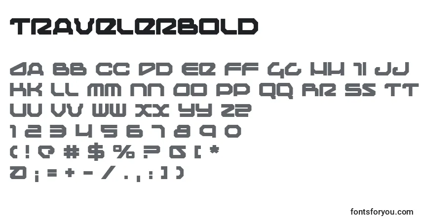A fonte TravelerBold – alfabeto, números, caracteres especiais