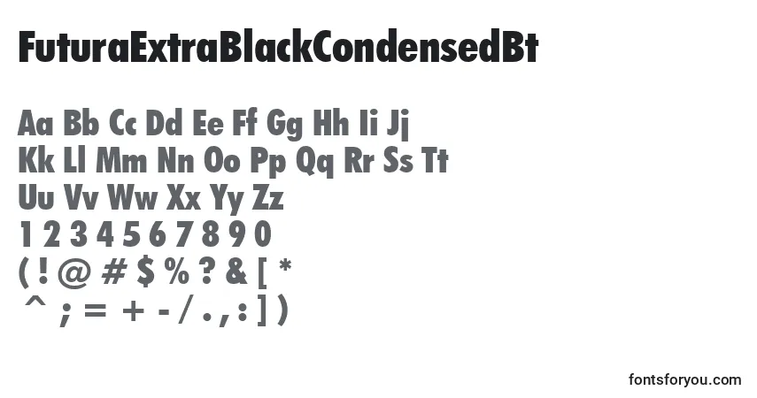 A fonte FuturaExtraBlackCondensedBt – alfabeto, números, caracteres especiais