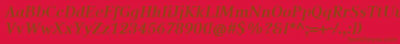 CompatilTextLtComBoldItalic-Schriftart – Braune Schriften auf rotem Hintergrund