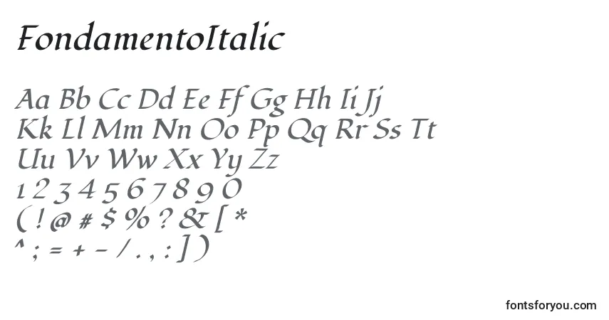 Czcionka FondamentoItalic – alfabet, cyfry, specjalne znaki