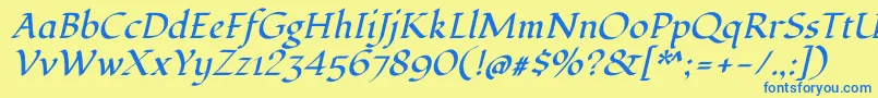 フォントFondamentoItalic – 青い文字が黄色の背景にあります。