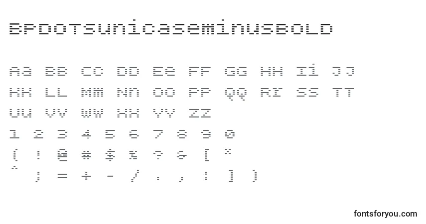 Czcionka Bpdotsunicaseminusbold – alfabet, cyfry, specjalne znaki