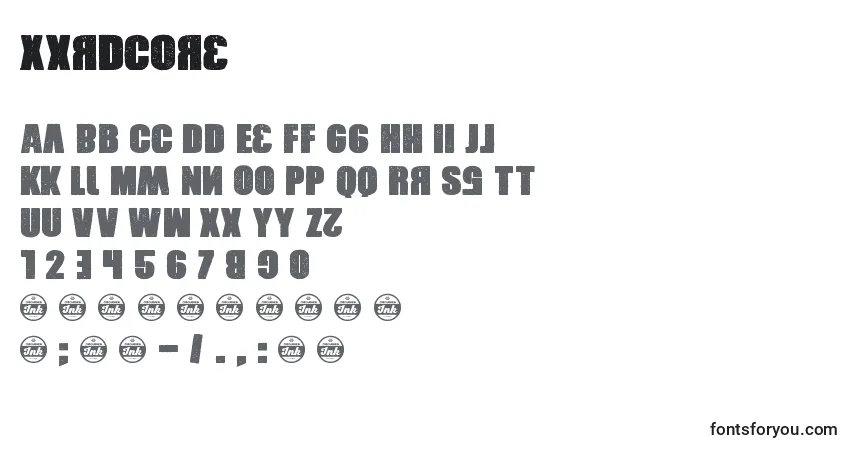 Czcionka Xxrdcore – alfabet, cyfry, specjalne znaki
