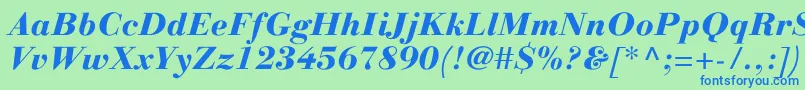 Czcionka LinotypegianottenHeavyitalic – niebieskie czcionki na zielonym tle