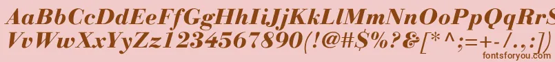 Fonte LinotypegianottenHeavyitalic – fontes marrons em um fundo rosa