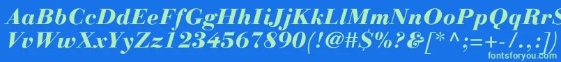 LinotypegianottenHeavyitalic Font – Green Fonts on Blue Background