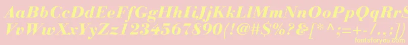 LinotypegianottenHeavyitalic-Schriftart – Gelbe Schriften auf rosa Hintergrund