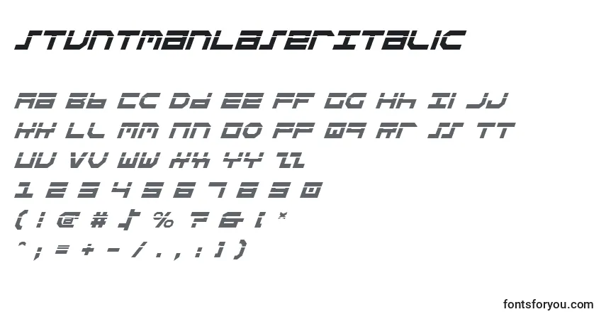 Шрифт StuntmanLaserItalic – алфавит, цифры, специальные символы