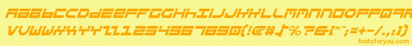 フォントStuntmanLaserItalic – オレンジの文字が黄色の背景にあります。