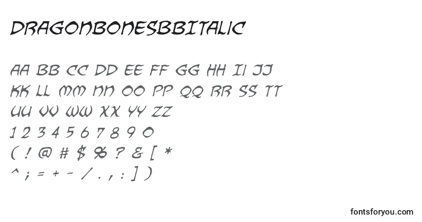 Шрифт DragonbonesBbItalic – алфавит, цифры, специальные символы