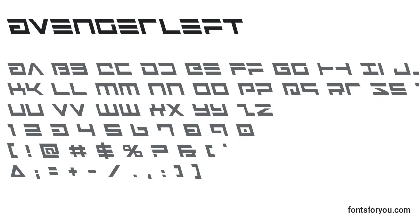Schriftart Avengerleft – Alphabet, Zahlen, spezielle Symbole