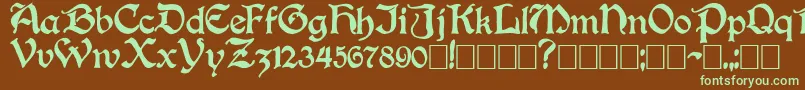 フォントBoisterb – 緑色の文字が茶色の背景にあります。