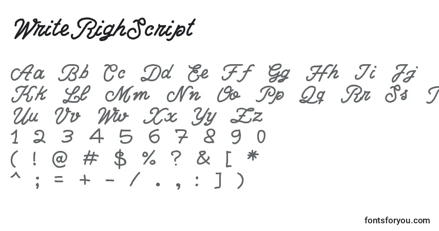 Шрифт WriteRighScript – алфавит, цифры, специальные символы