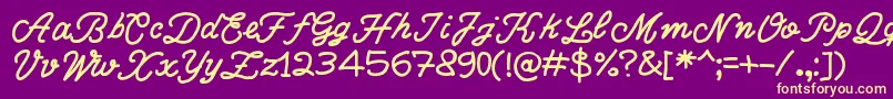 WriteRighScript-fontti – keltaiset fontit violetilla taustalla