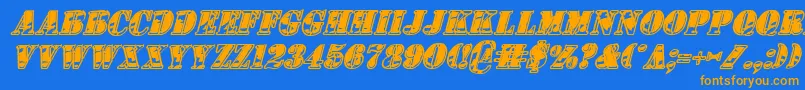 1stcav2i-Schriftart – Orangefarbene Schriften auf blauem Hintergrund