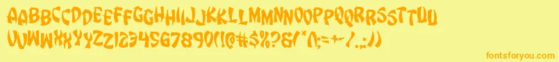 フォントEggrolljumble – オレンジの文字が黄色の背景にあります。