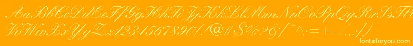 KuenstlerscriptMedium-Schriftart – Gelbe Schriften auf orangefarbenem Hintergrund