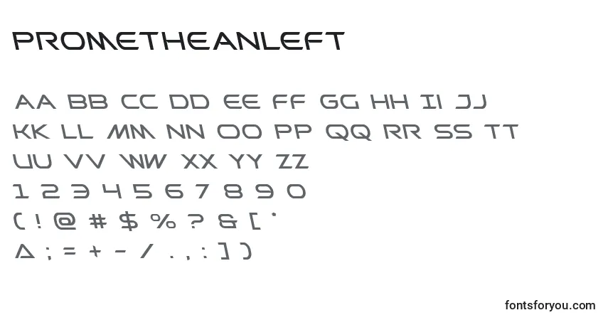 A fonte Prometheanleft – alfabeto, números, caracteres especiais