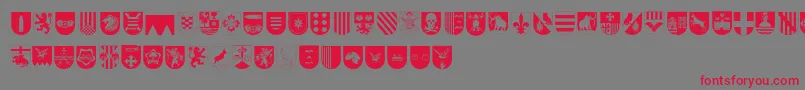 SpanishArmyShieldsTwo Font – Red Fonts on Gray Background