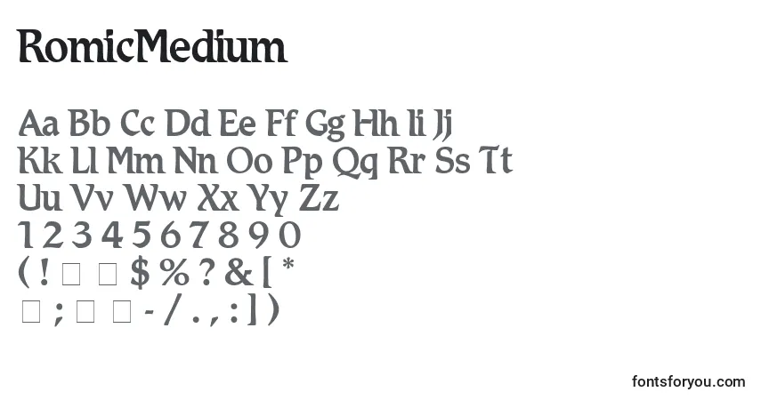 A fonte RomicMedium – alfabeto, números, caracteres especiais