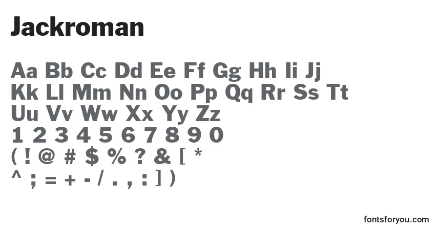 Czcionka Jackroman – alfabet, cyfry, specjalne znaki