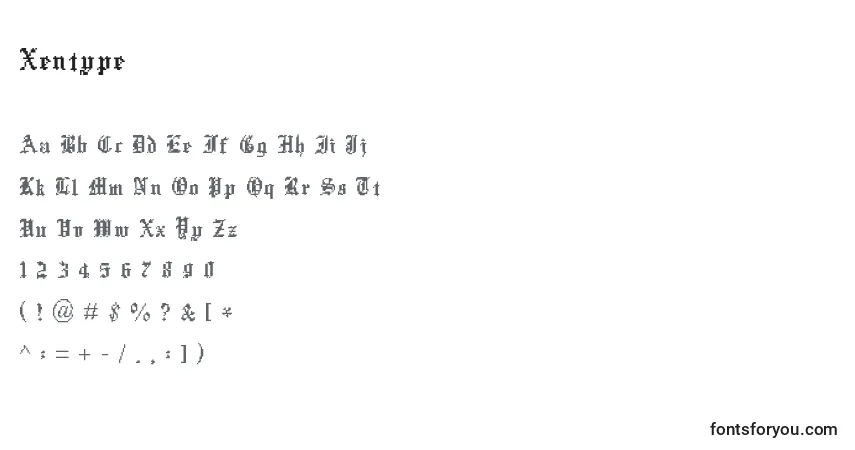 Schriftart Xentype (49346) – Alphabet, Zahlen, spezielle Symbole