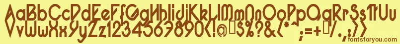 フォントPacotillNarrowBod – 茶色の文字が黄色の背景にあります。
