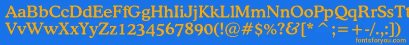 フォントCoopermediumcbt – オレンジ色の文字が青い背景にあります。