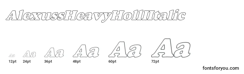 Размеры шрифта AlexussHeavyHollIItalic