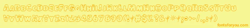 フォントLokinderschriftHell – オレンジの文字が黄色の背景にあります。
