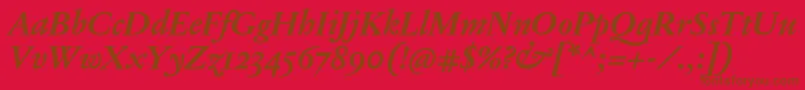 フォントJannonTModerneProBoldItalic – 赤い背景に茶色の文字