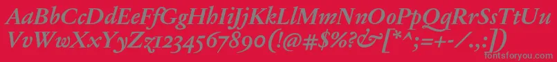 JannonTModerneProBoldItalic-Schriftart – Graue Schriften auf rotem Hintergrund