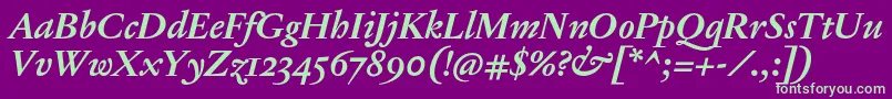 JannonTModerneProBoldItalic Font – Green Fonts on Purple Background