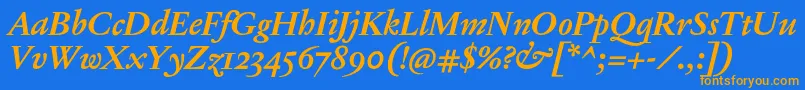 フォントJannonTModerneProBoldItalic – オレンジ色の文字が青い背景にあります。