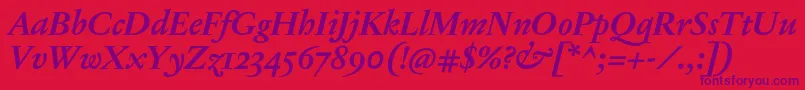 JannonTModerneProBoldItalic Font – Purple Fonts on Red Background