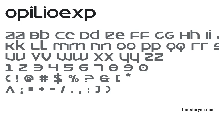 Schriftart Opilioexp – Alphabet, Zahlen, spezielle Symbole