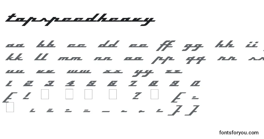 Czcionka TopSpeedHeavy – alfabet, cyfry, specjalne znaki