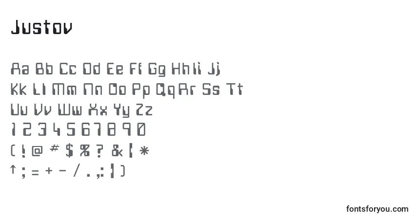 Justov-fontti – aakkoset, numerot, erikoismerkit