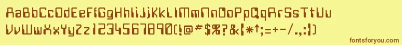 フォントJustov – 茶色の文字が黄色の背景にあります。