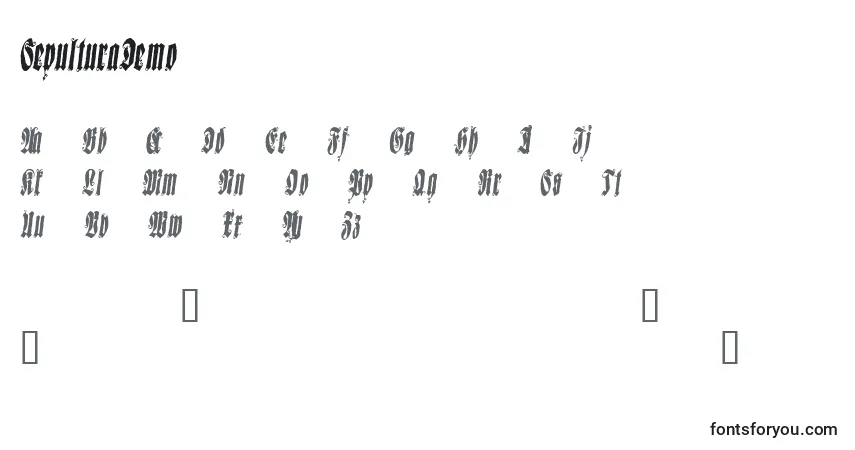 Czcionka SepulturaDemo – alfabet, cyfry, specjalne znaki