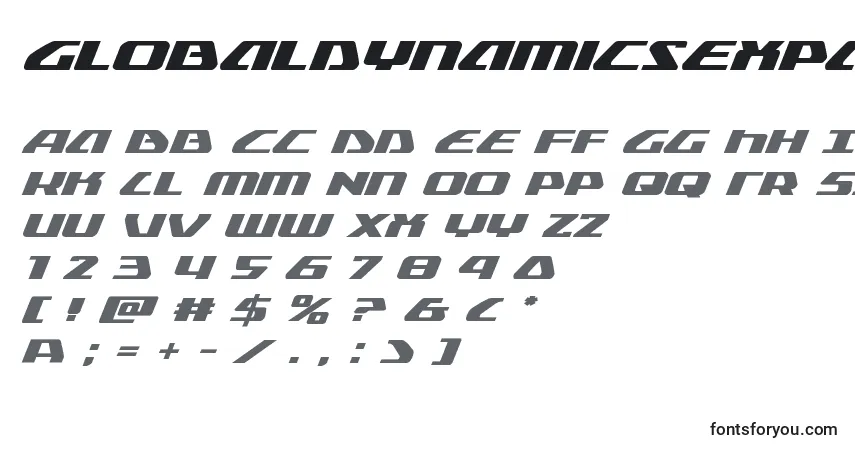 Шрифт Globaldynamicsexpandital – алфавит, цифры, специальные символы