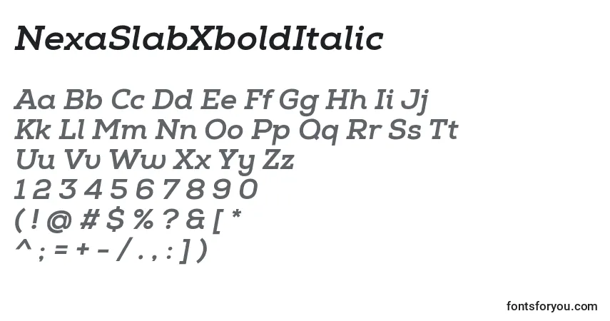 NexaSlabXboldItalicフォント–アルファベット、数字、特殊文字