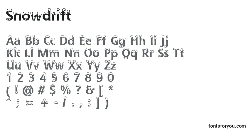 Czcionka Snowdrift – alfabet, cyfry, specjalne znaki