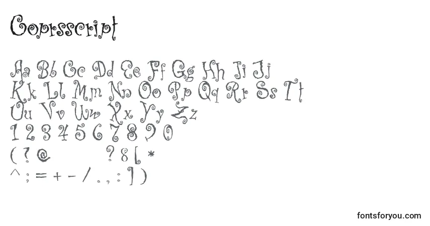 Czcionka Coprsscript – alfabet, cyfry, specjalne znaki